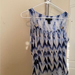 White House Black Market Blue and White Geometric Blouse